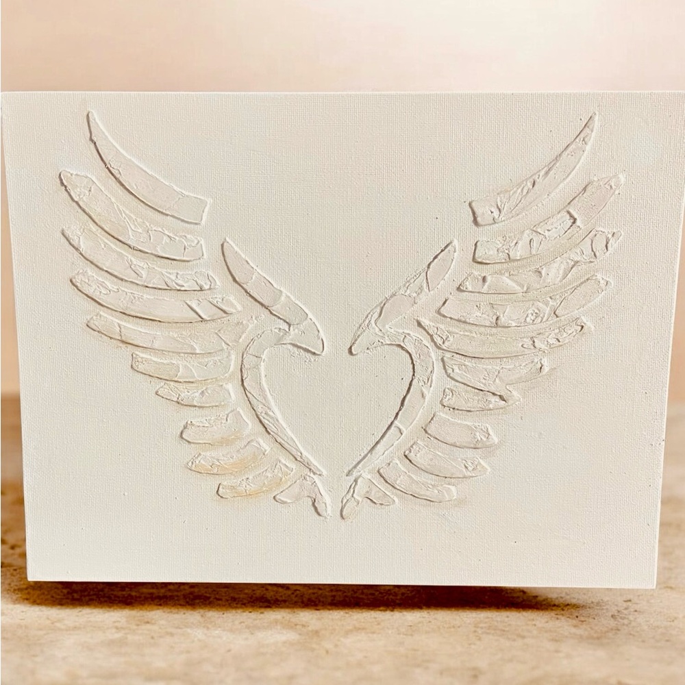 Textured Angel Wings Canvas Art | Handmade Ivory & Gold Wall Decor | 12x9